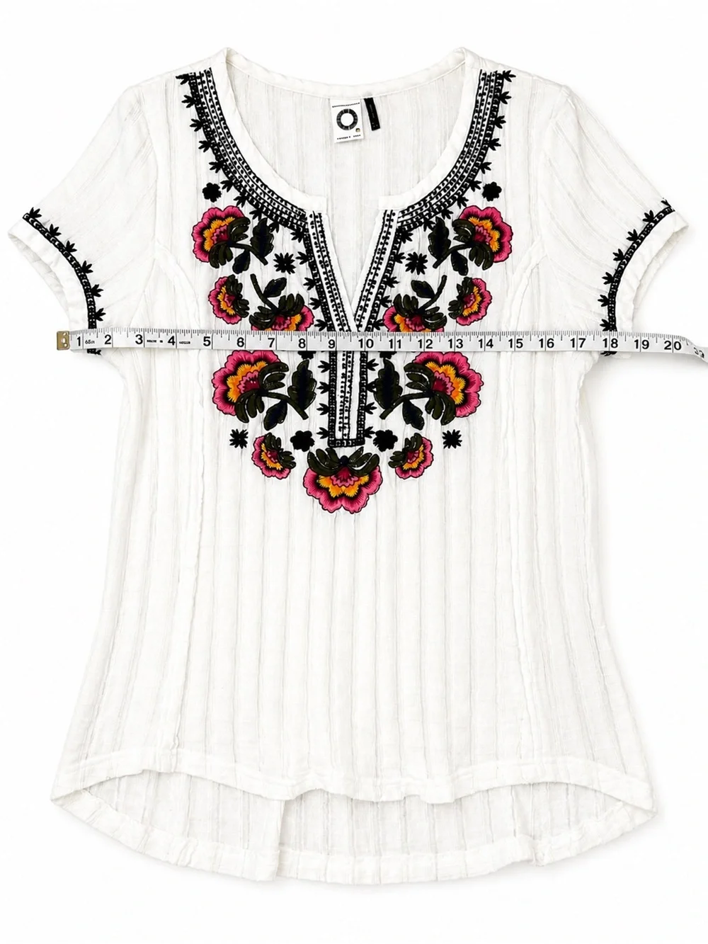 Anthropologie Akemi + Kin White Embroidered Boho Blouse Gauze Floral Top Medium - Picture 4 of 6